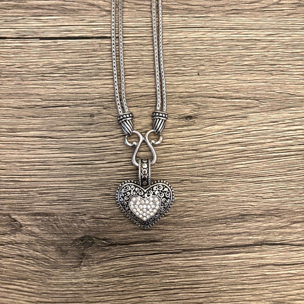 Lia Sophia Sterling/Double Strand Chrome/Dark Silver with Large Heart necklace